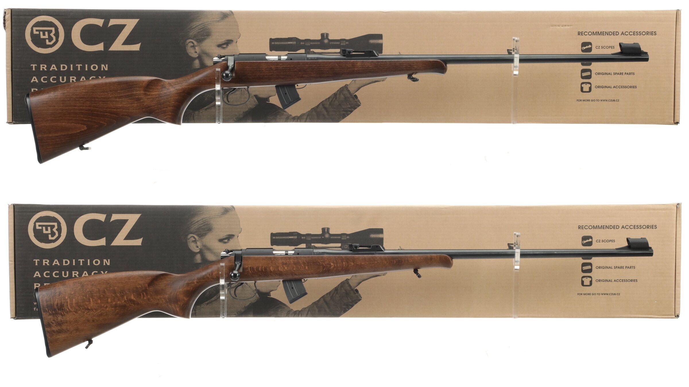 Two CZ Model 452-2E ZKM Super Match Bolt Action Rifle with Boxes