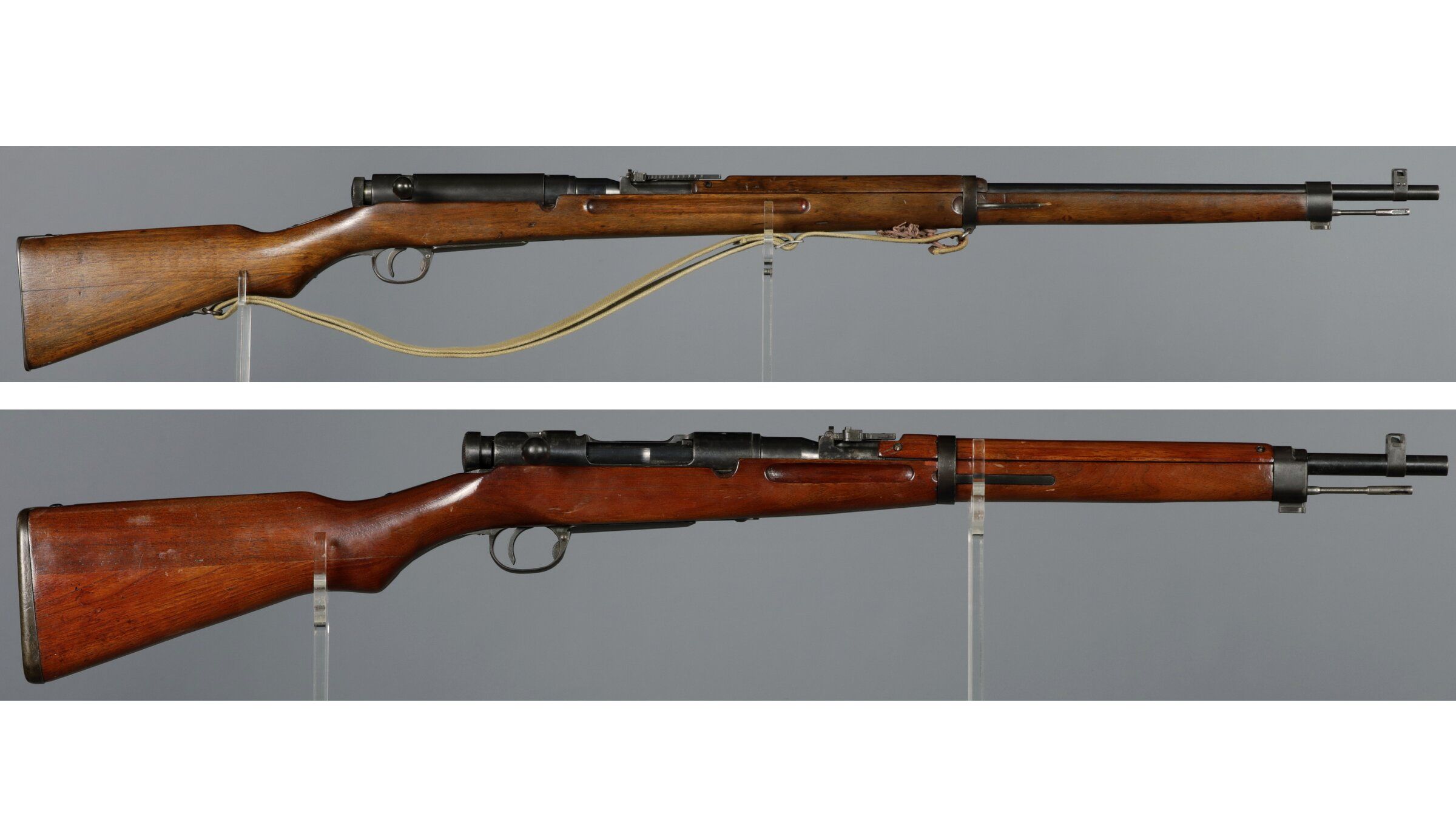 Two Japanese Military Type 38 Arisaka Bolt Action Rifles