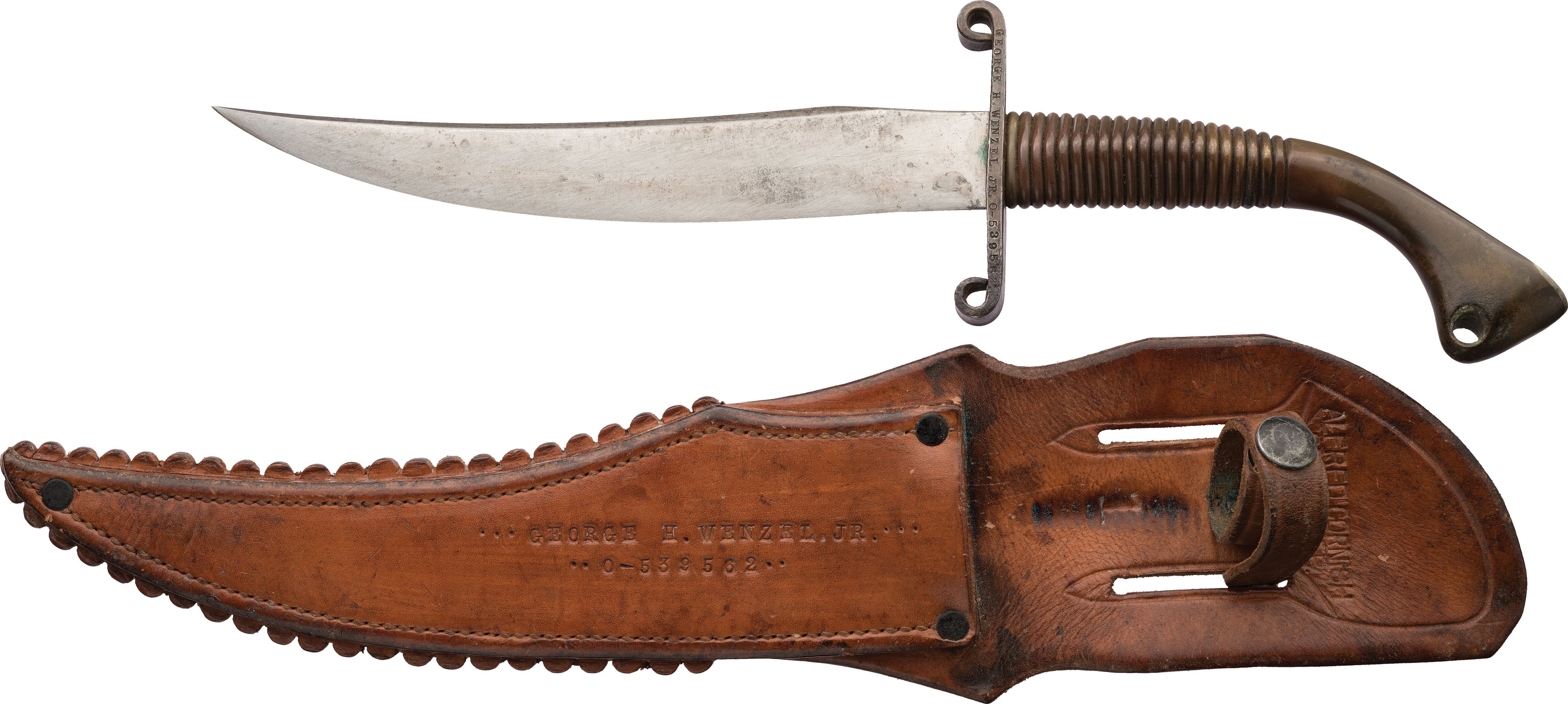 Inscribed World War II Floyd Nichols Fighting Knife with Sheath