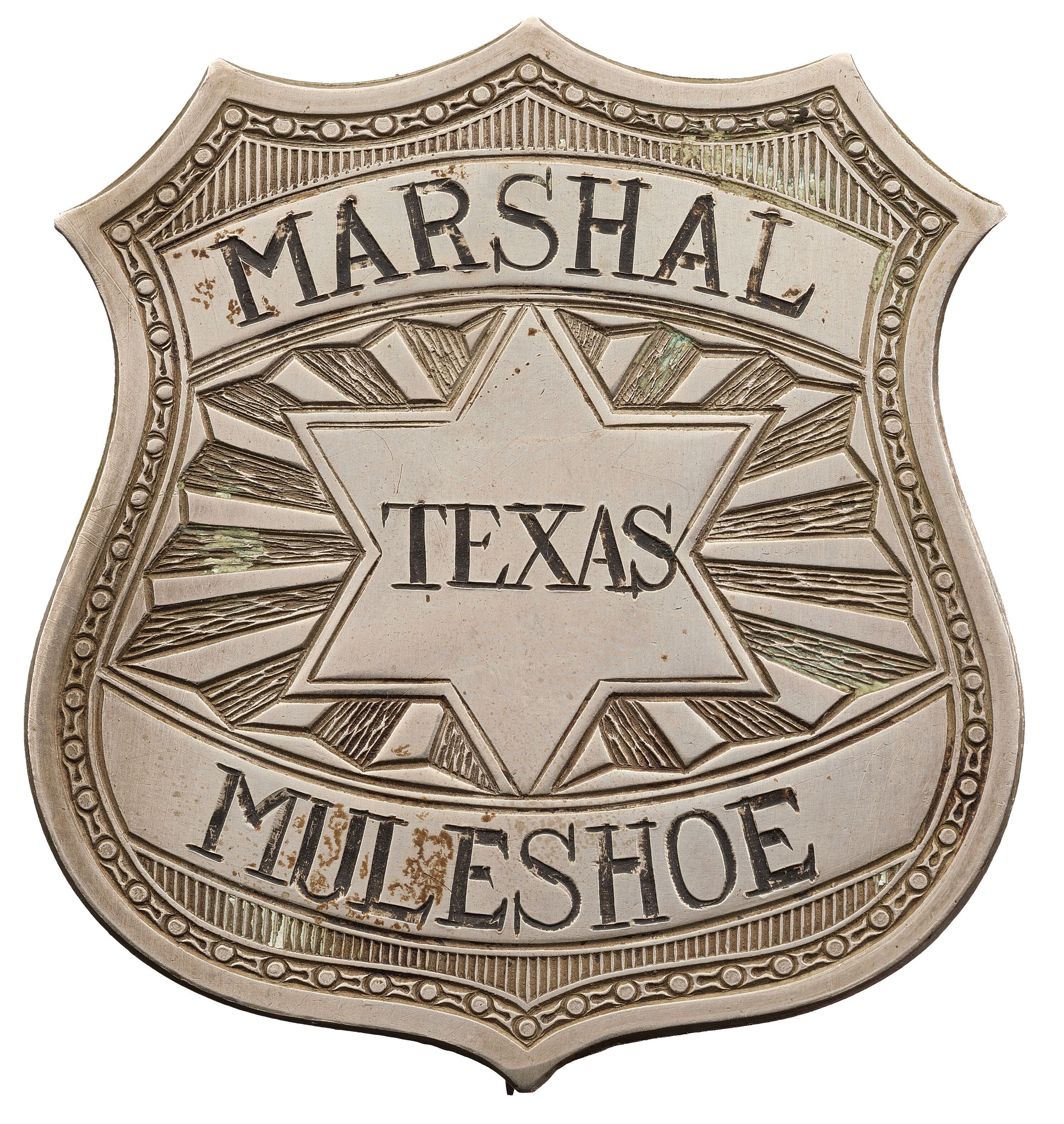 Engraved Muleshoe, Texas City Marshal Badge | Rock Island Auction