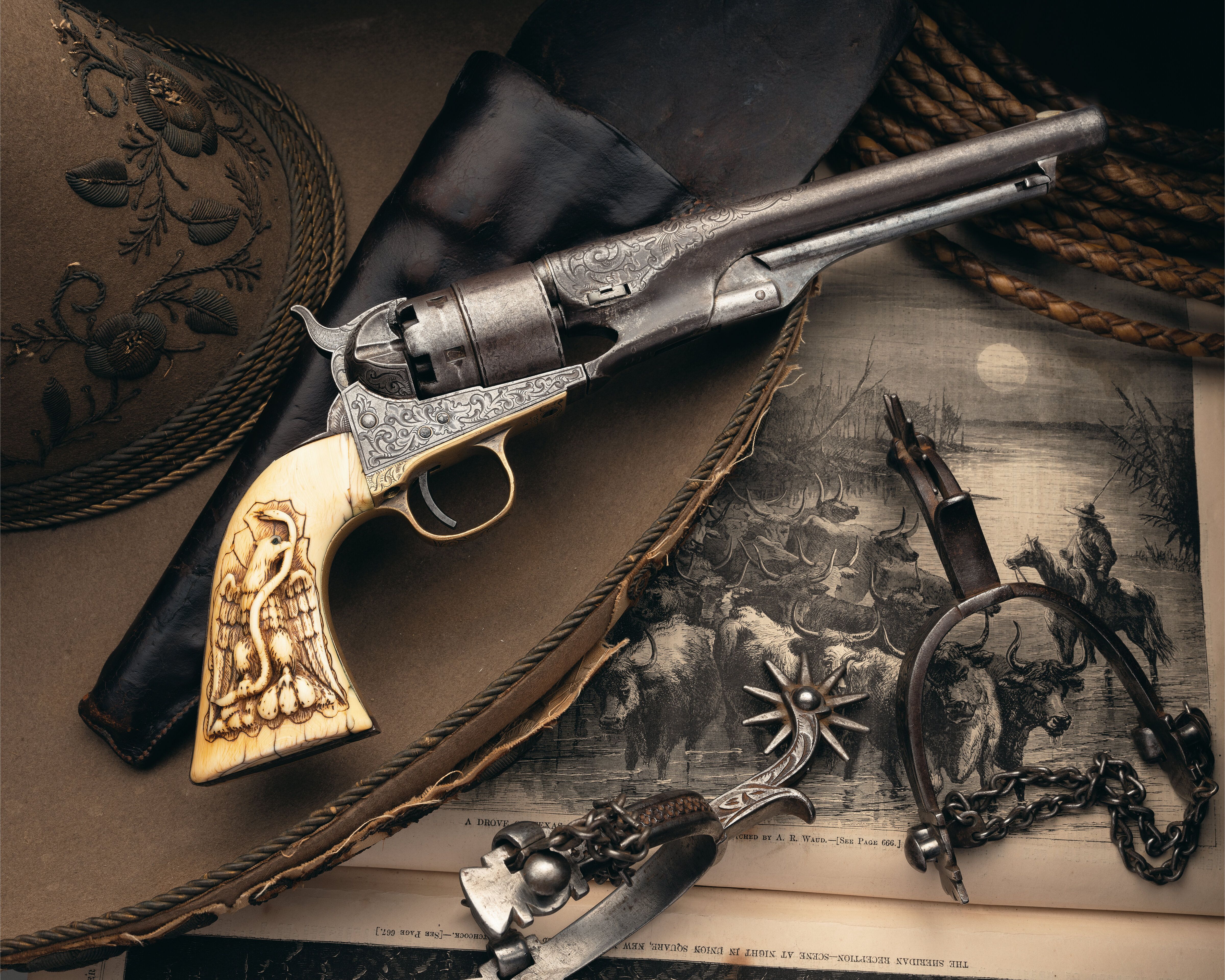 アンティークキャノン 金属製 彫刻 Factory Engraved Colt Model 1860 Army Percussion Revolver | Rock
