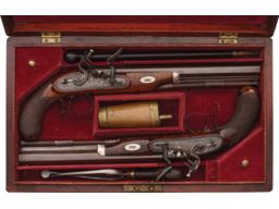 Cased Engraved Pair of William Chance Flintlock Dueling Pistols