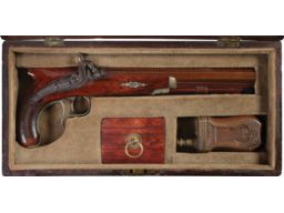 Cased W.H. Smith New York Percussion Saw-Handle Dueling Pistol