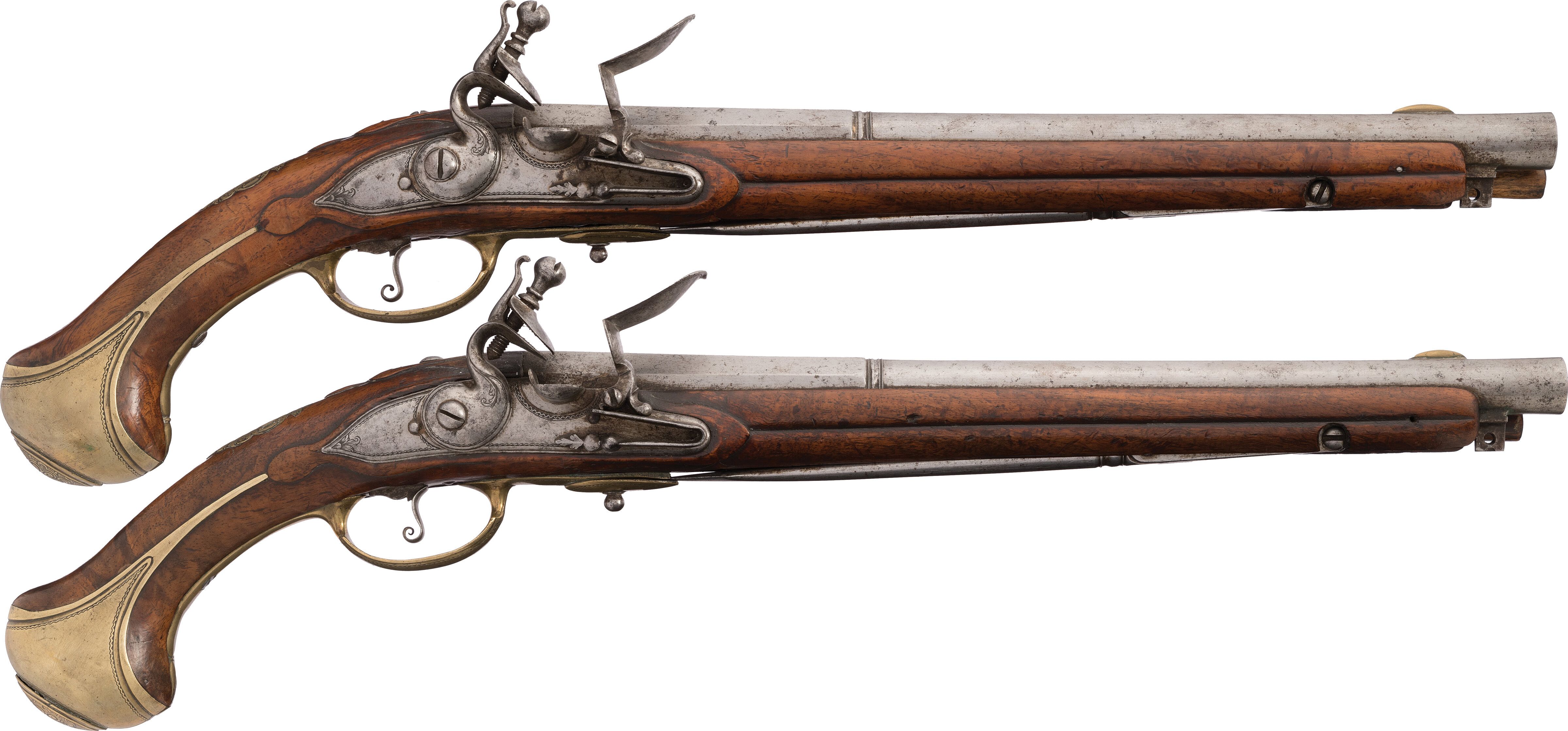 Pair of Engraved French Horse Pistols with Snap Bayonets | Rock Island ...