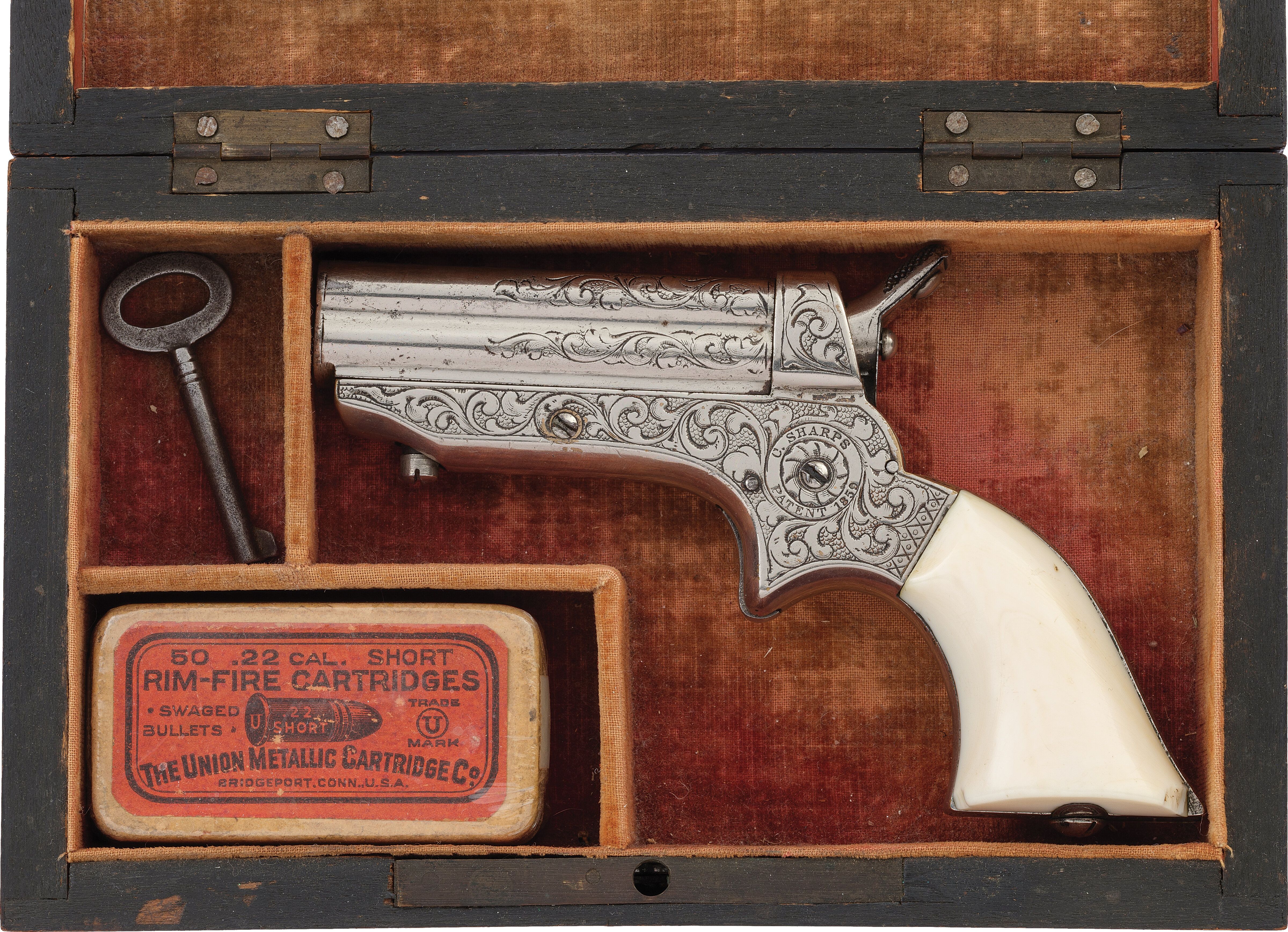 Cased Factory Engraved Sharps Model 1A Four Barrel Pepperbox