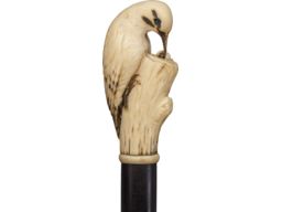 Antique Relief Carved Wood Pecker Cane