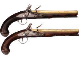 Silver Mounted Pair of Flintlock Pistols