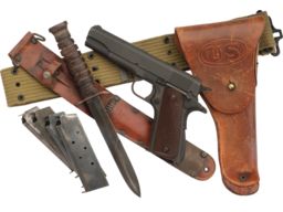 WWII U.S. Colt Model 1911A1 Pistol with Holster Rig and Knife 