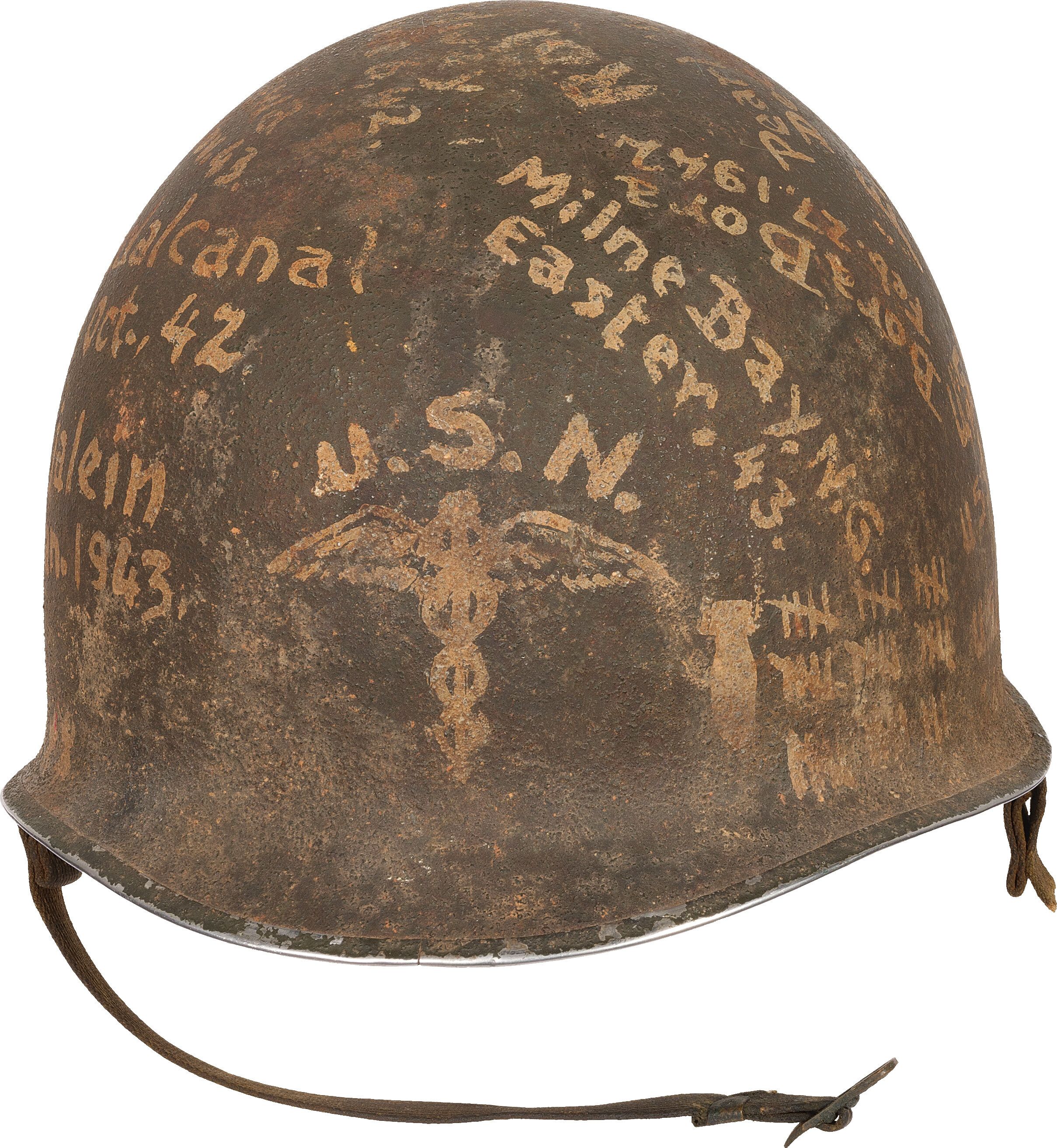 ★アメリカ軍＊ＷＷ1傷痍退役軍メダル（実物） American M1 Helmet Shell Decorated for Pacific War Veteran | Rock