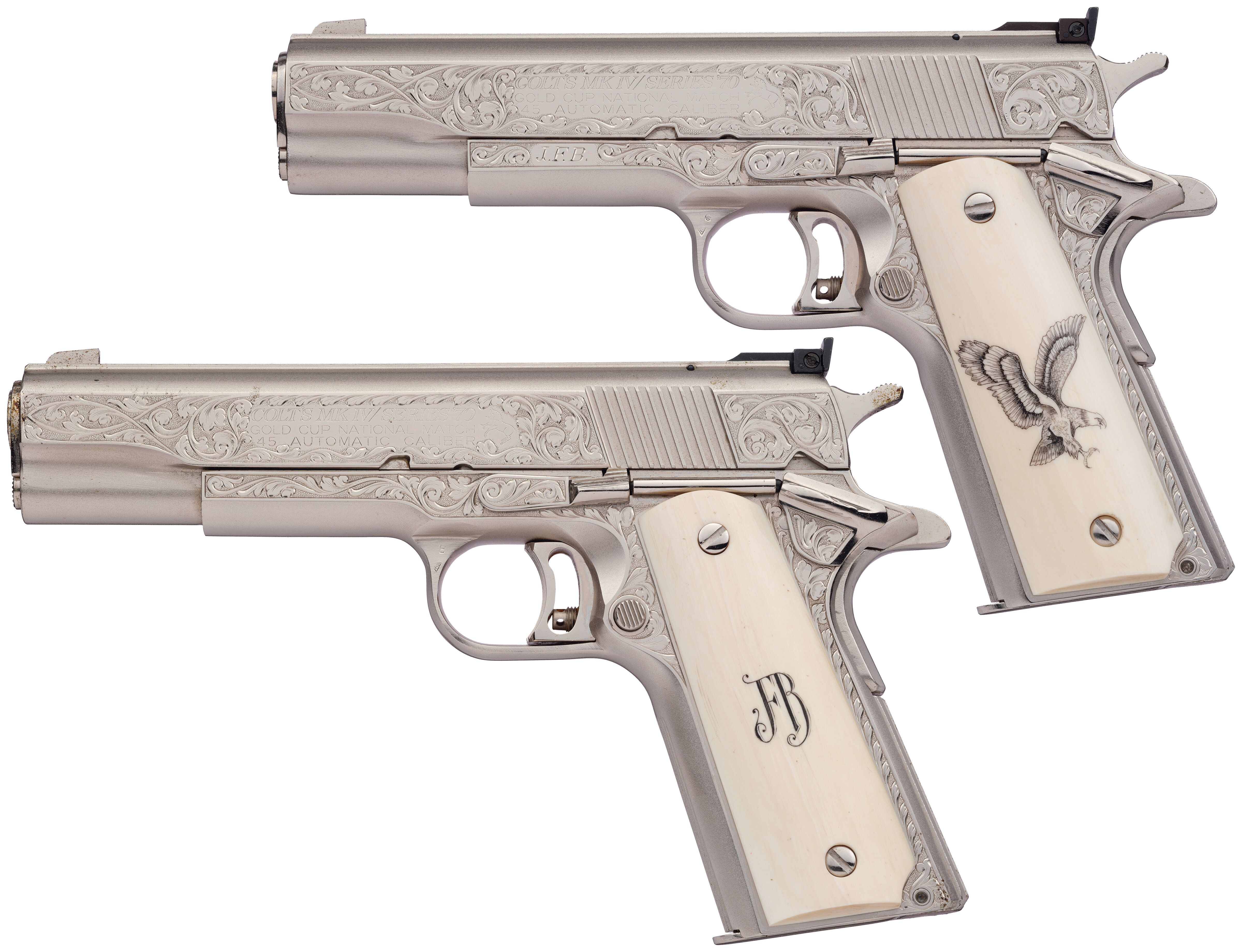 Pair of Ben Lane Engraved Colt Gold Cup National Match