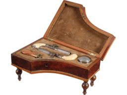 Pair of Engraved Percussion Pocket Pistols in Piano Case