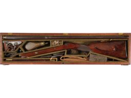 Cased Engraved Reddell Single Barrel 16 Gauge Flintlock Shotgun