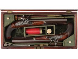 Cased Pair of Flintlock Officer's Pistols by Samuel Nock