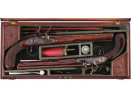 Cased Pair of William Bond Flintlock Dueling Pistols