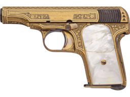Damascened Spanish Bufalo Semi-Automatic Pistol w/ Pearl Grips