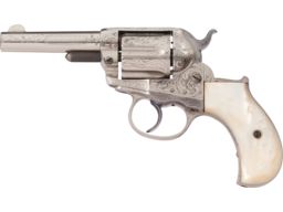 Engraved Nickel Antique Colt Sheriff 1877 Thunderer Revolver