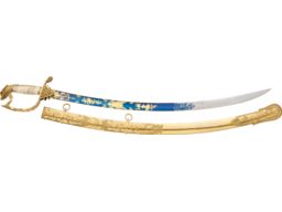 Etched Blade Eagle Head Pommel Officer's Saber with Scabbard