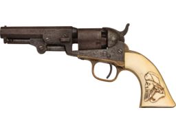 Factory Engraved Colt 1849 Pocket Revolver, Carved Ivory Grip