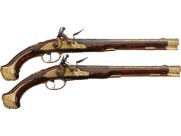 Pair of Engraved and Gilt Bohemian Flintlock Holster Pistols 