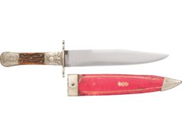Sheffield Bowie Knife with "Old Zach" Decoration and Sheath