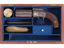 Engraved British Bar Hammer Percussion Pepperbox Revolver