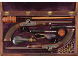 Cased Pair of J. E. Evans Percussion Dueling pistols