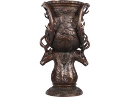 Stag Head Bronze Urn Bronze Signed Barye