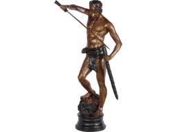 Monumental Life Sized David & Goliath Bronze Signed Barris