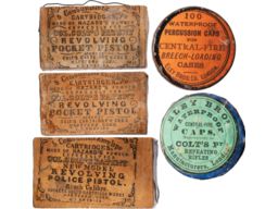 Two Eley Cap Tins and Three Colt Combustible Cartridge Packs