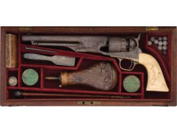 Cased Colt 1860 Army Revolver with Relief Carved Ivory Grip 