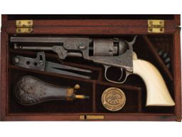 Cased Engraved Colt Model 1849 Pocket Revolver with Ivory Grip