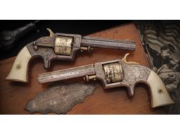 Cased Pair Nimschke Engraved Gold & Silver Plant's Revolvers