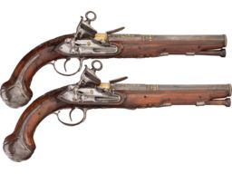Pair of Gold Inlaid Spanish Miquelet Belt Pistols