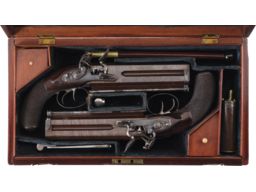 Cased Pair of William Parker Over/Under Officer's Pistols