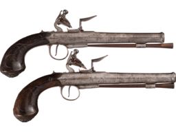 Pair of Silver Inlaid Flintlock Pistols by Collis of Oxford