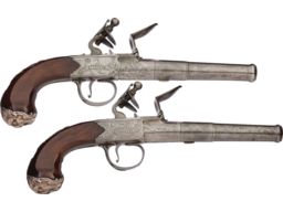 Pair of English Griffin Boxlock Flintlock Turn-Off Pistols 