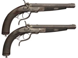 Pair of Engraved Alexander Henry Double Barrel Pistols