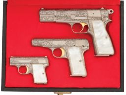 Factory Engraved Belgian Browning Renaissance Pistol Set