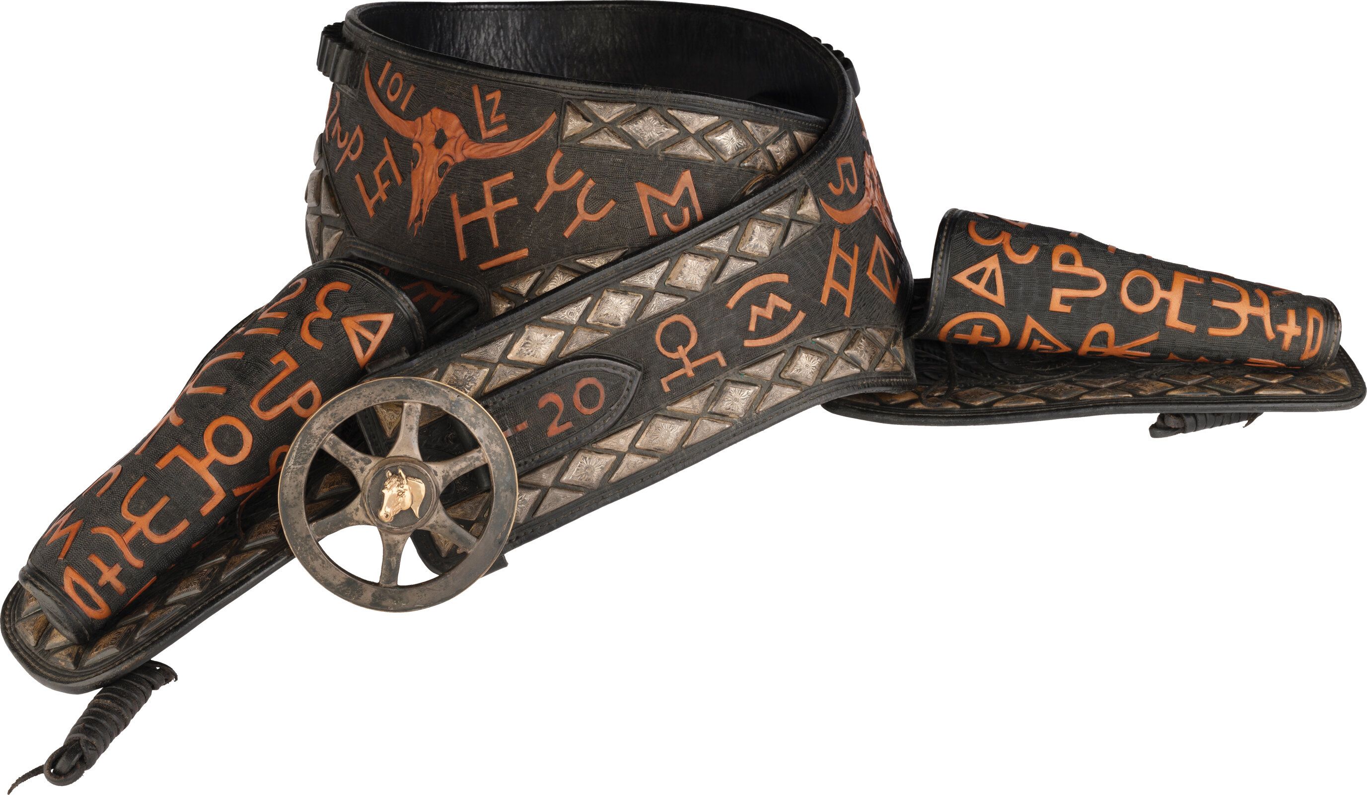 Silver Mounted, Cattle Brand Tooled Bohlin Double Holster Rig