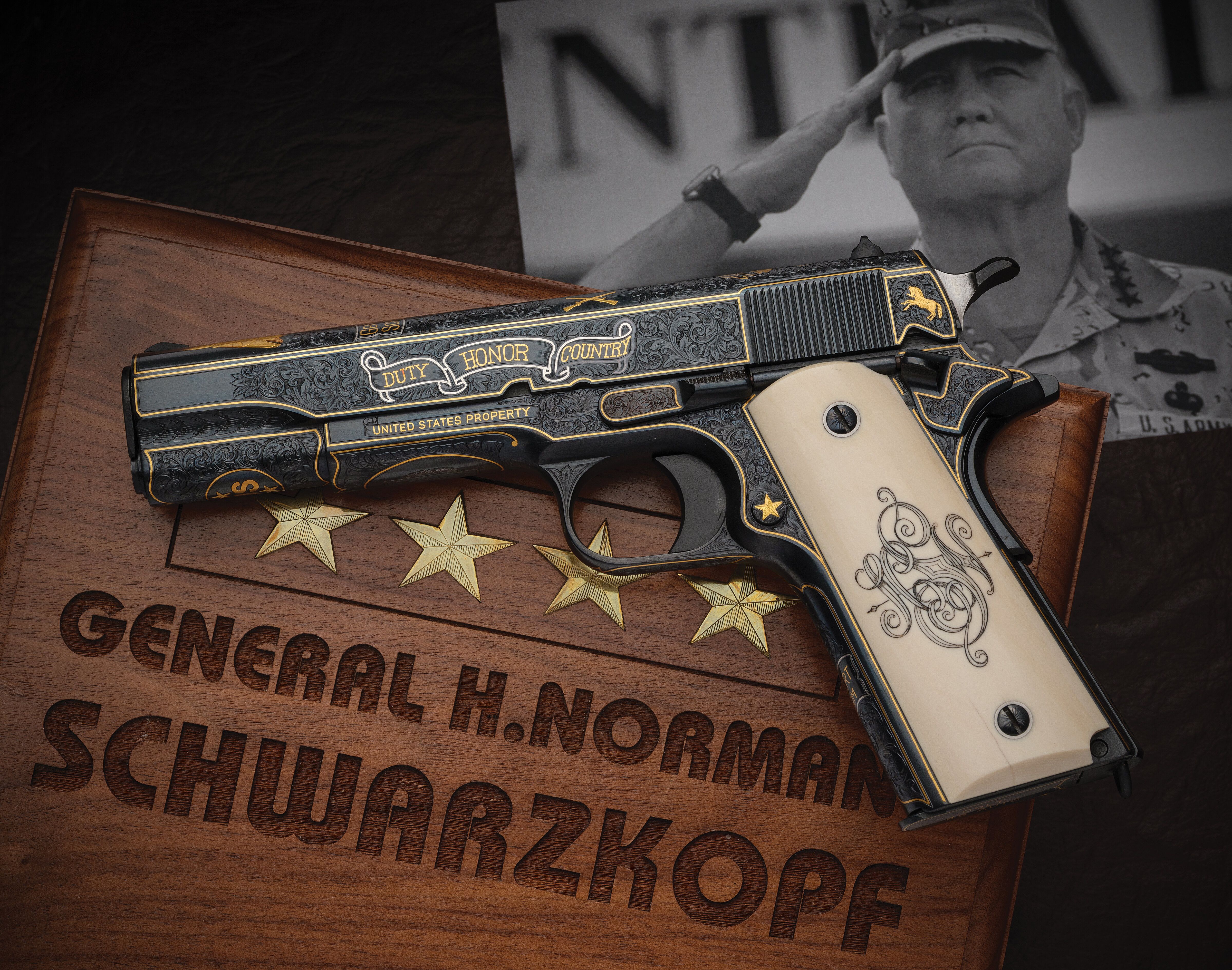 M. Dubber Engraved General Schwarzkopf U.S. Colt M1911 Pistol