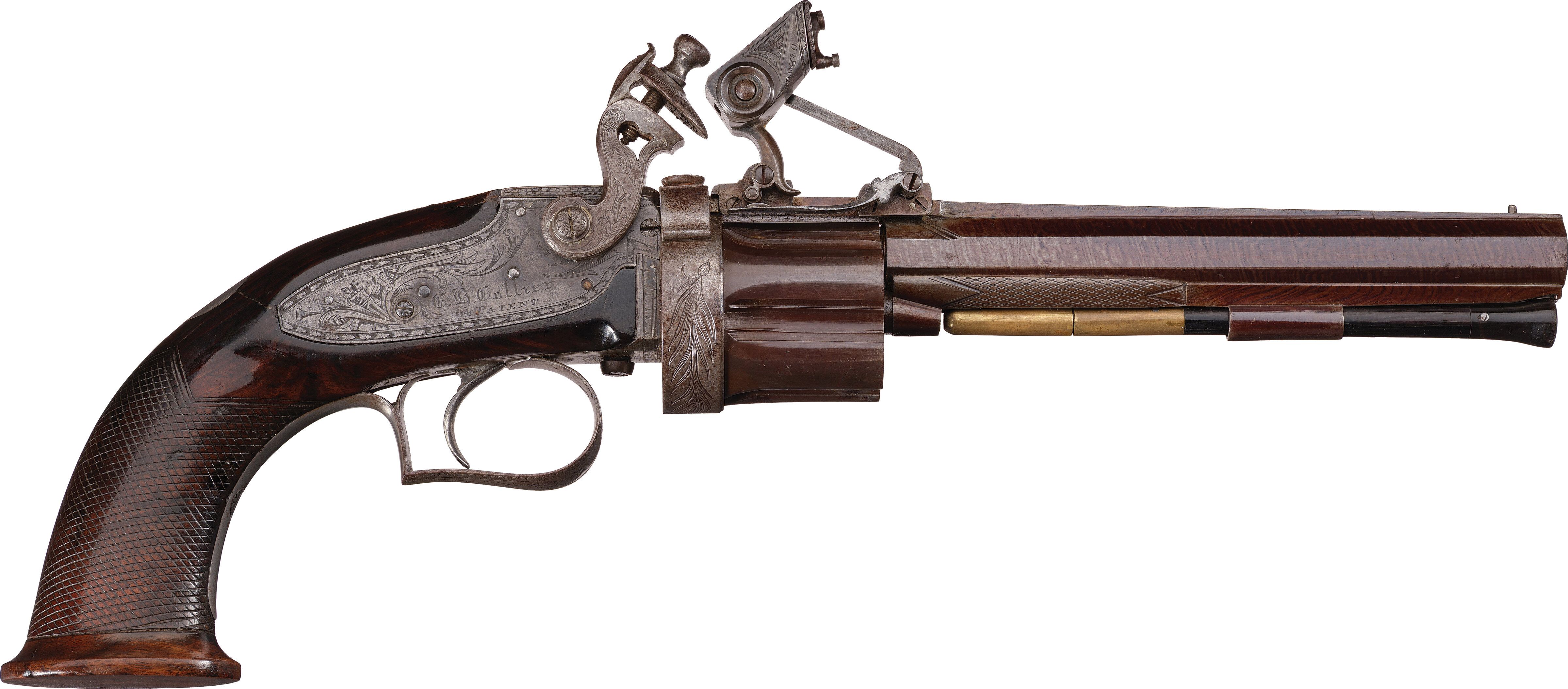 Engraved E.H. Collier Second Model Flintlock Revolver | Rock