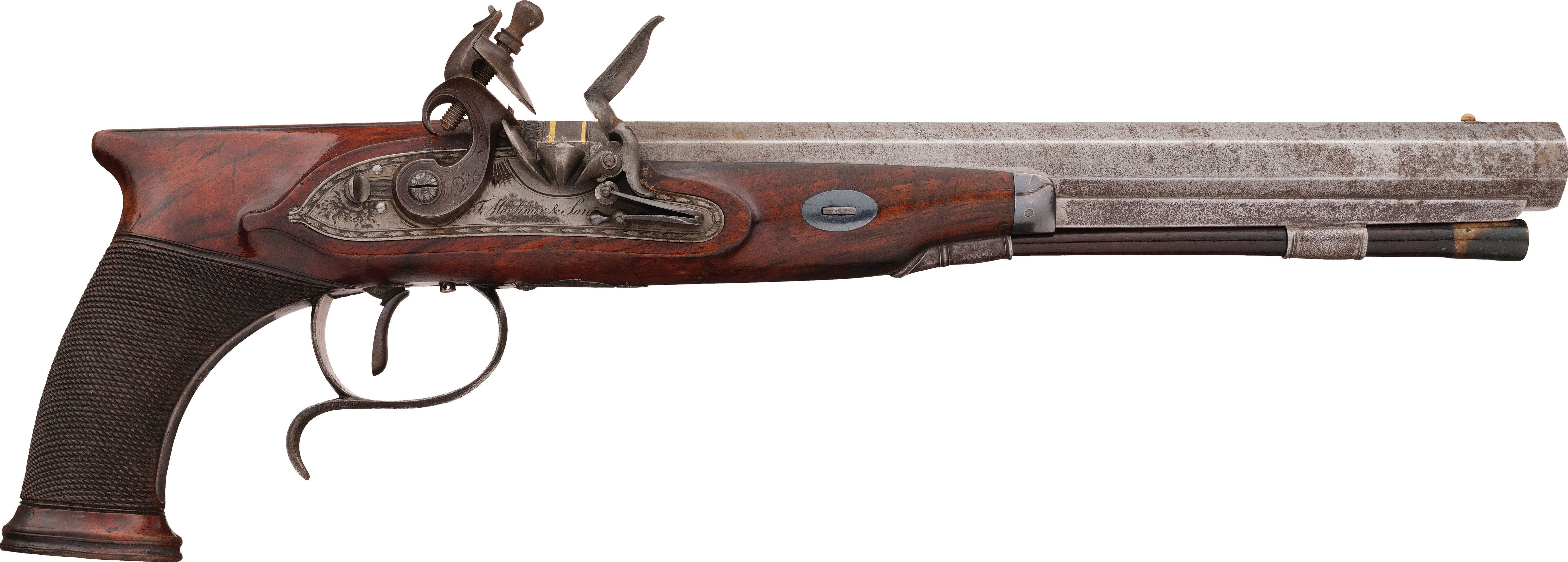 T. Mortimer & Son Flintlock Dueling Pistol with Saw-Handle Stock
