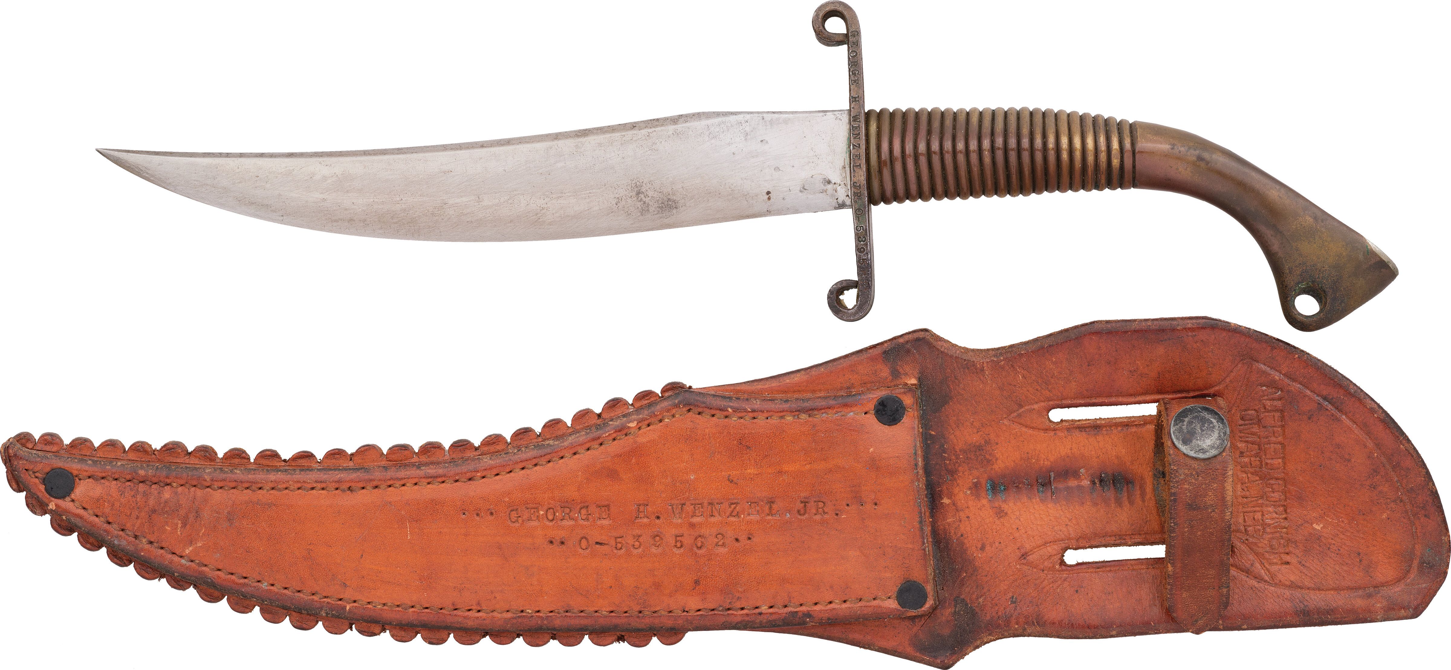 Inscribed World War II Floyd Nichols Fighting Knife with Sheath