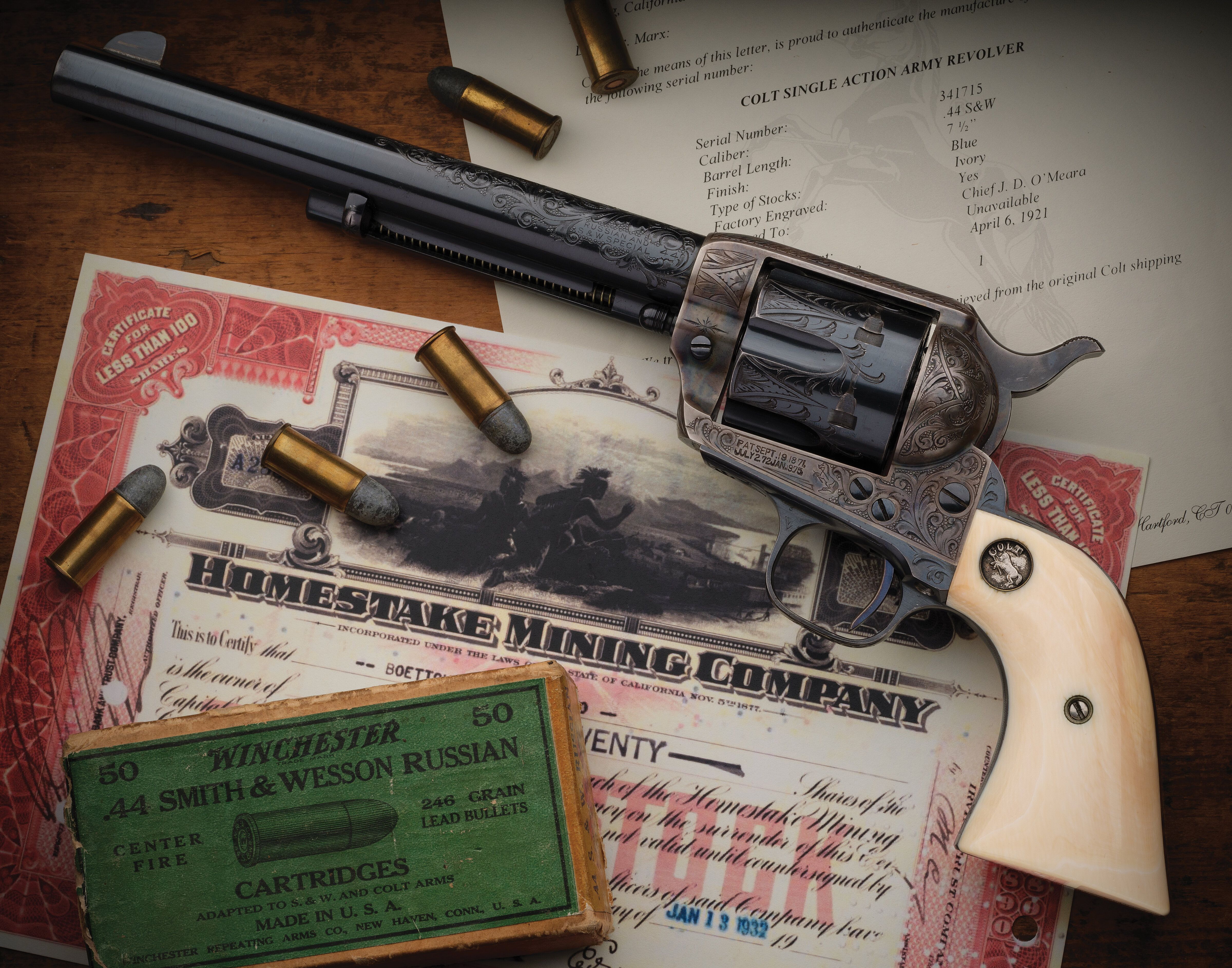 Glahn Engraved J.D. O'Meara Single Action Army .44 Russian/S&W