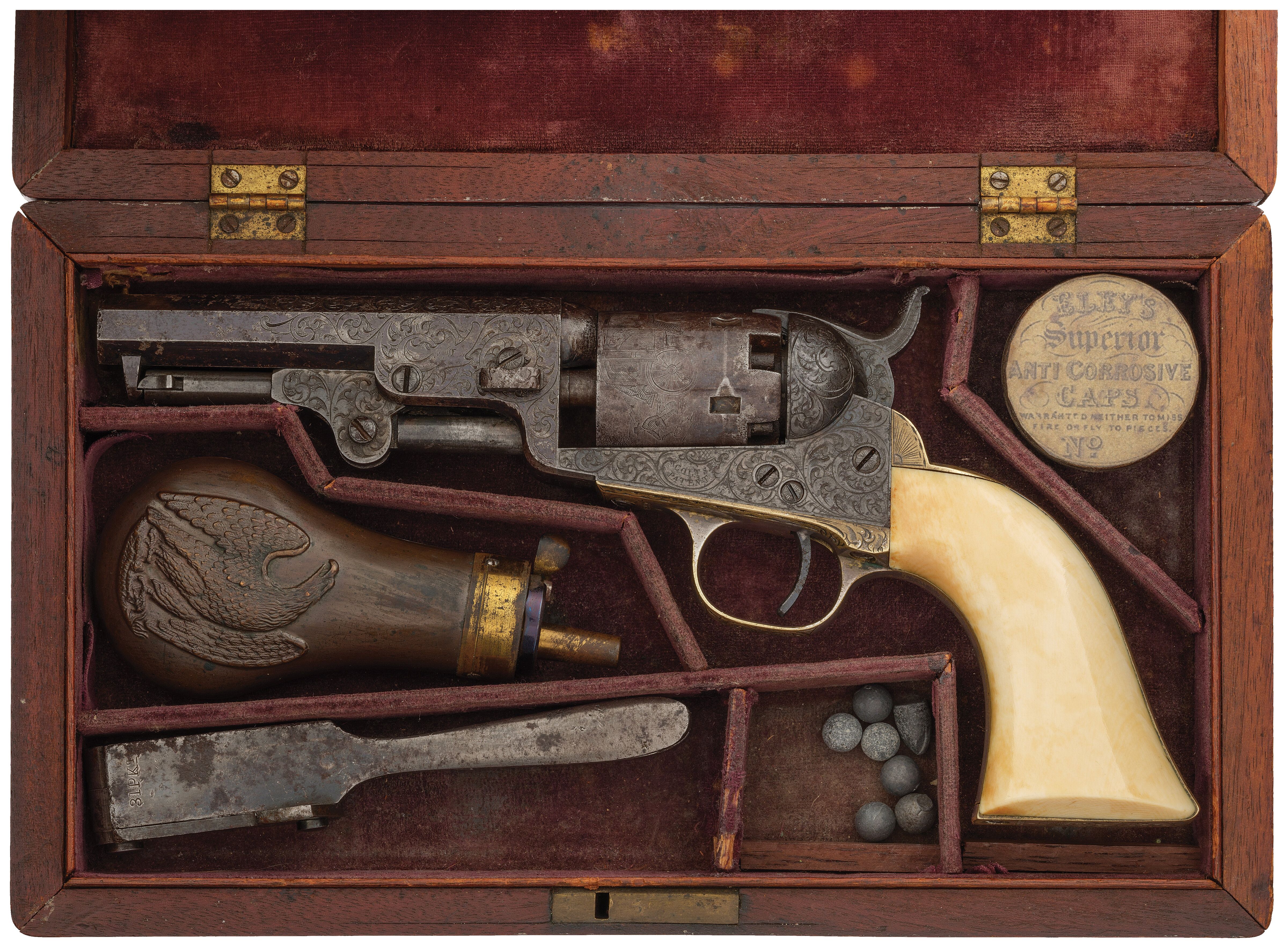 Cased Factory Engraved Colt 1849 Pocket Revolver with Ivory Grip