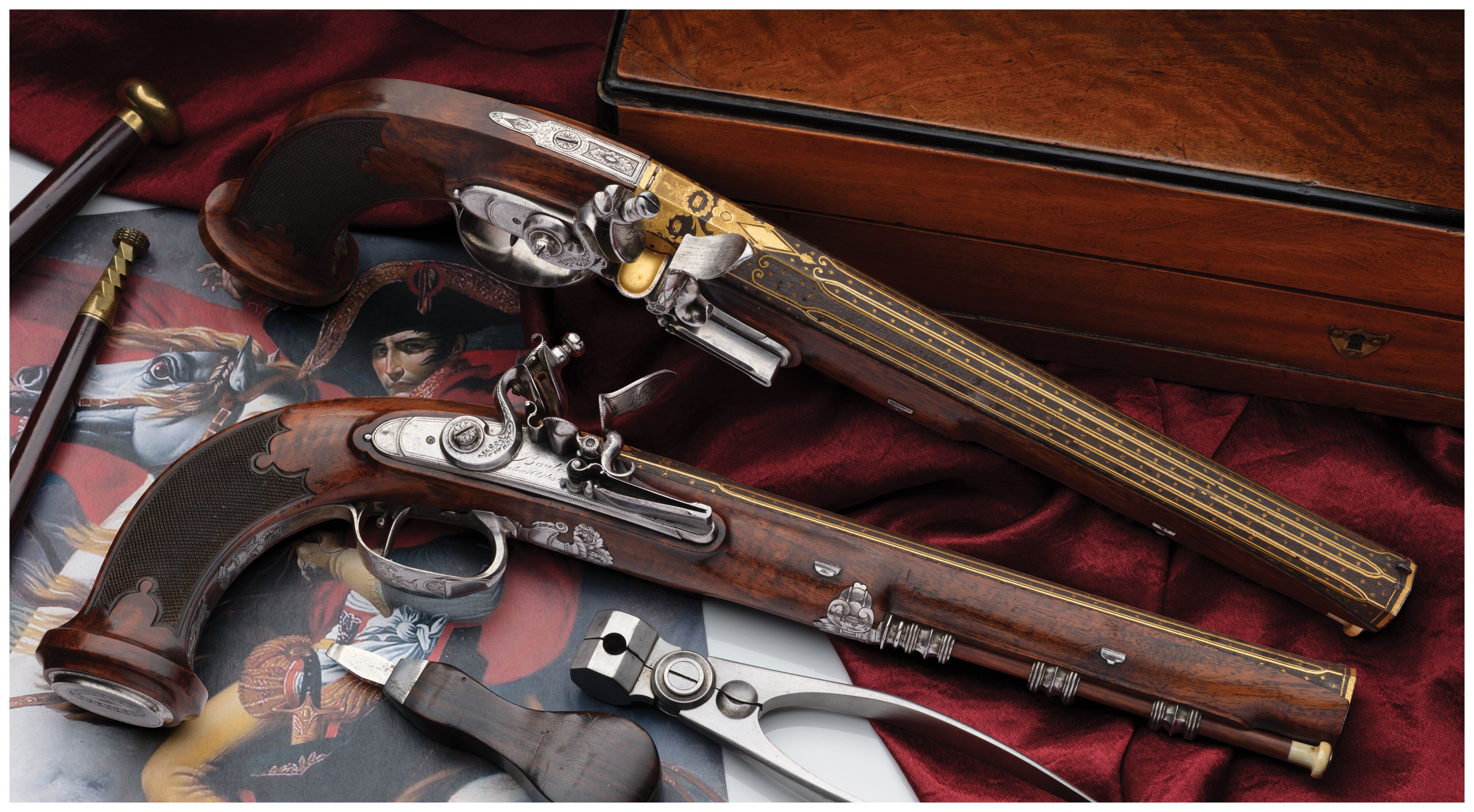 Cased Pair of Boutet Flintlock Pistols Attributed to Napoleon