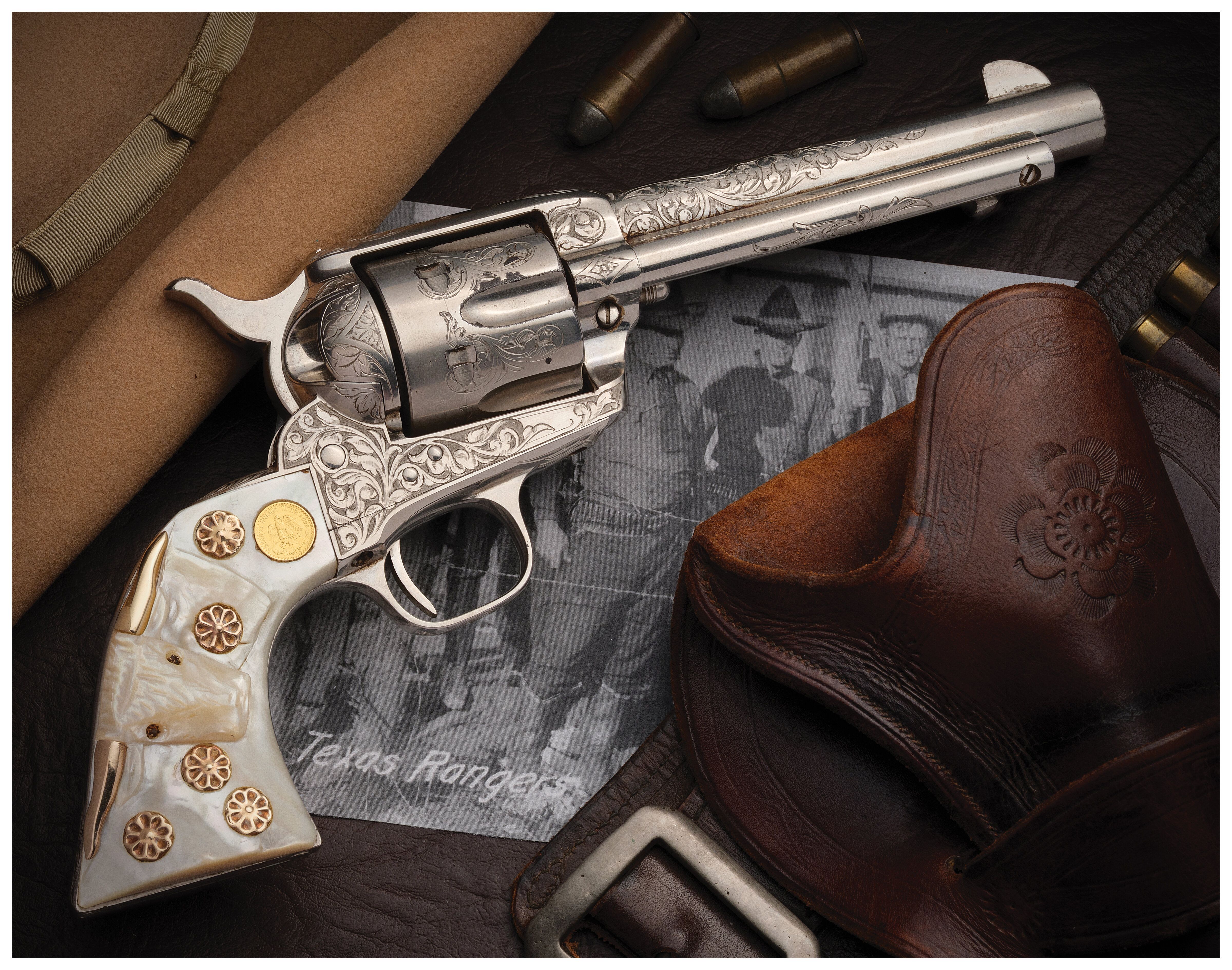 Texas Revolver Factory Engraved Texas Ranger Colt Single Action Army Revolver | Rock ...