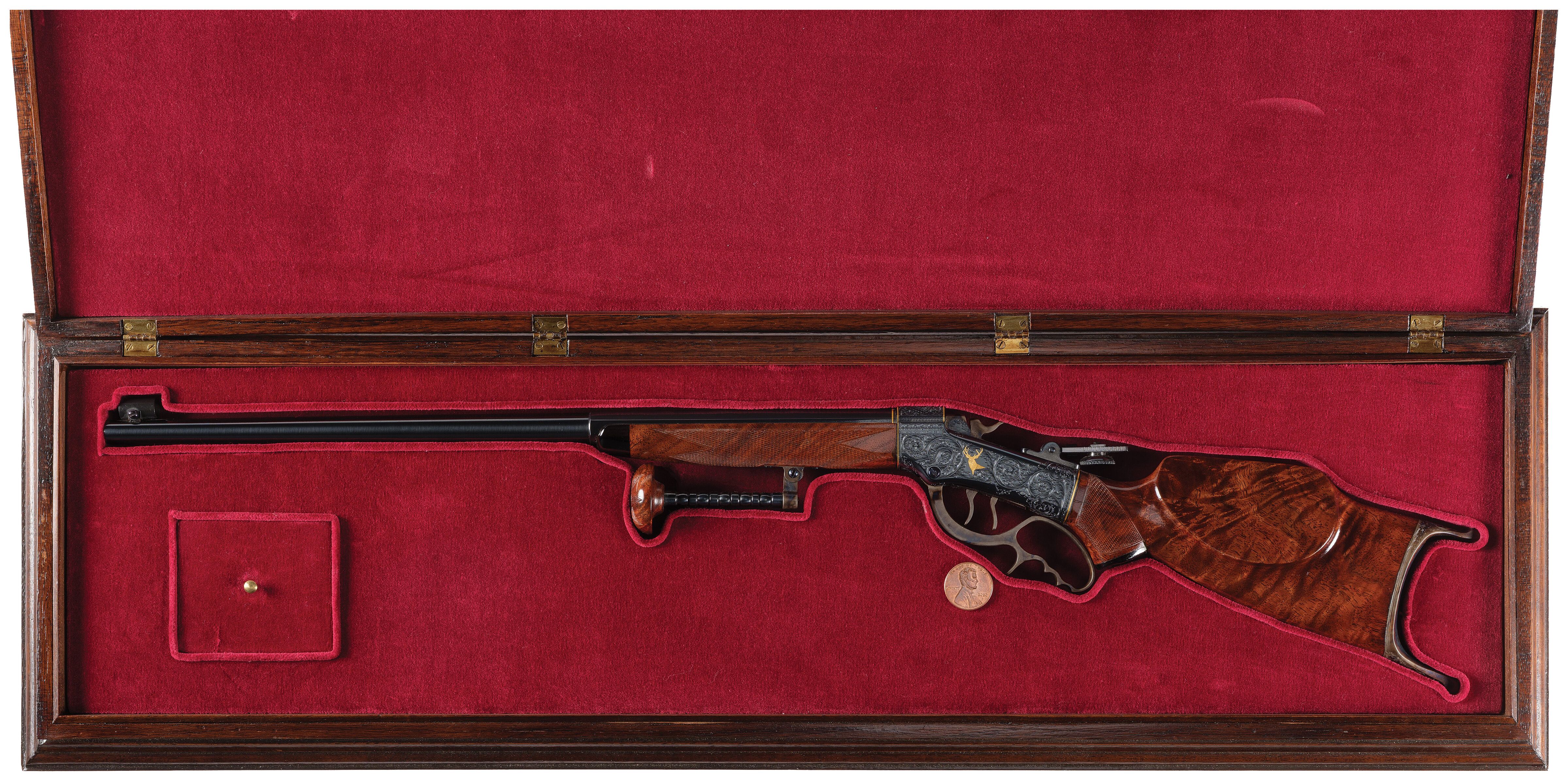 Engraved Gold Inlaid Miniature Marlin Ballard Schuetzen Rifle | Rock ...