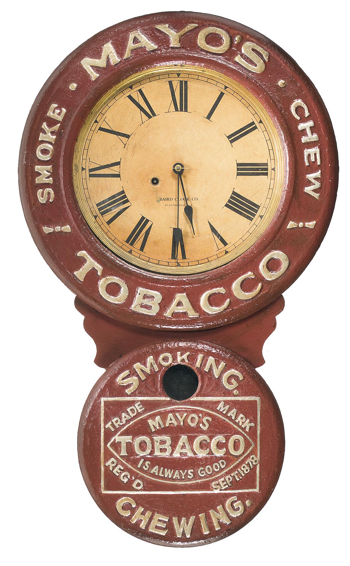 tobacco clock Baird Clock/ Mayo's Tobacco Advertising Clock