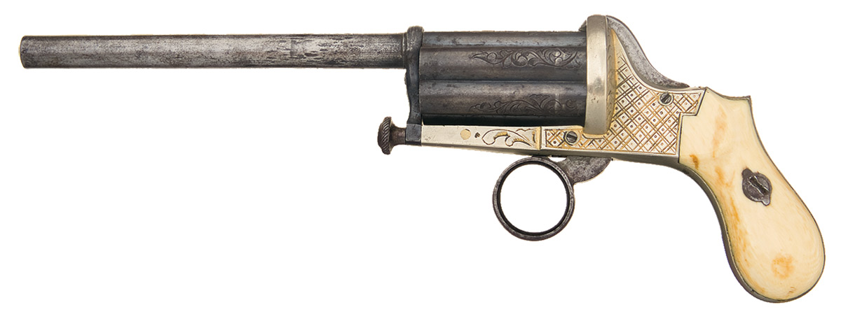 Unique European Pinfire Pepperboxrevolver With Ivory Grips Rock Island Auction 1232